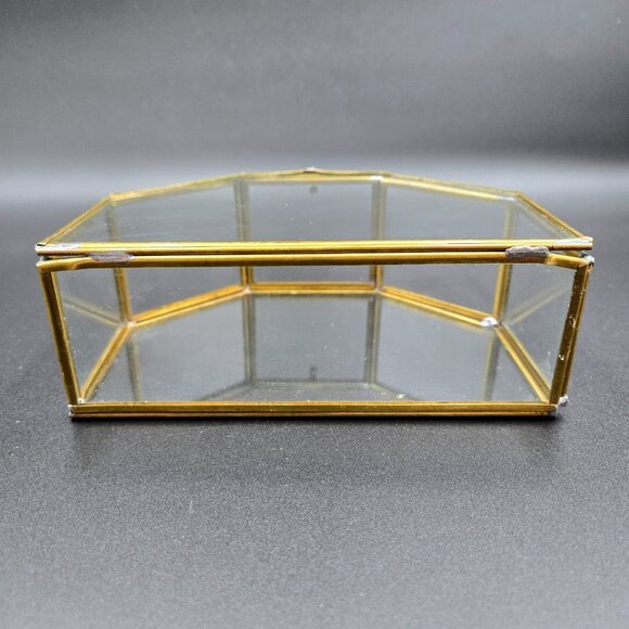 Vintage Glass Brass Curio Display Case Jewelry Trinkets MCM Read - Picture 7 of 10